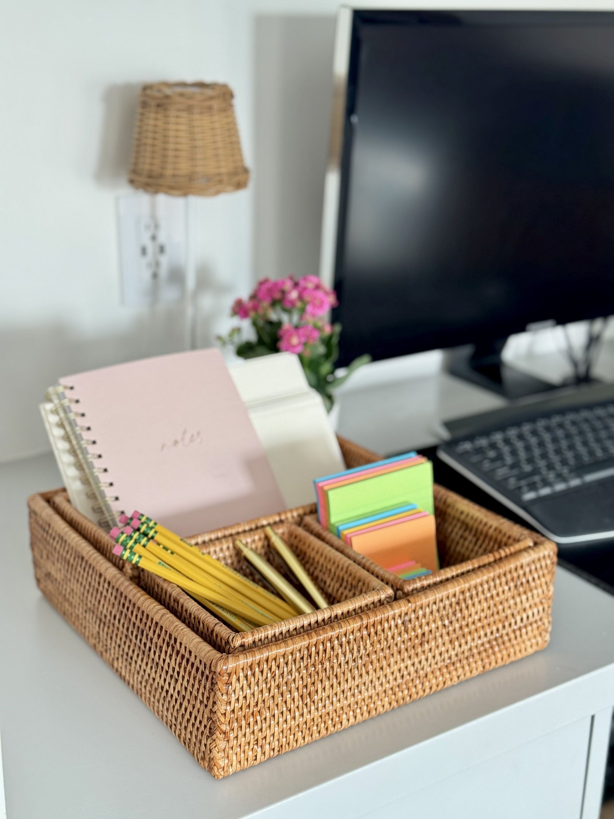 La Jolla Rattan 4-Piece Nesting Desk, Drawer, Shelf & Cabinet Tray Organizer
