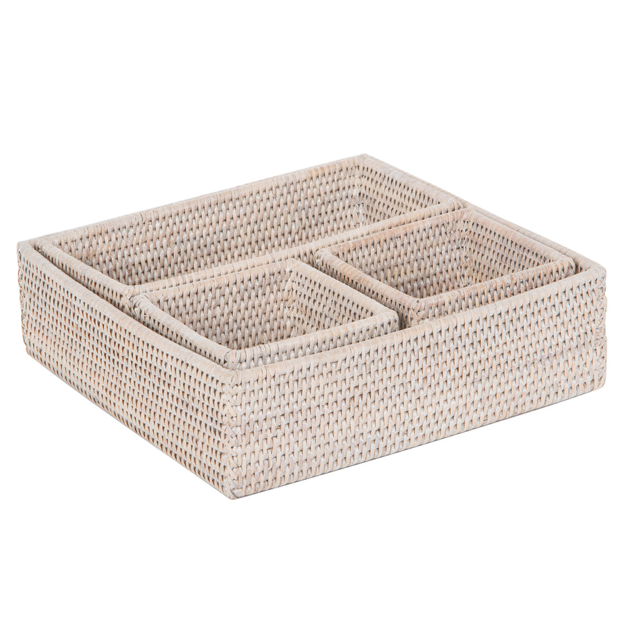 La Jolla Rattan 4-Piece Nesting Desk, Drawer, Shelf & Cabinet Tray Organizer