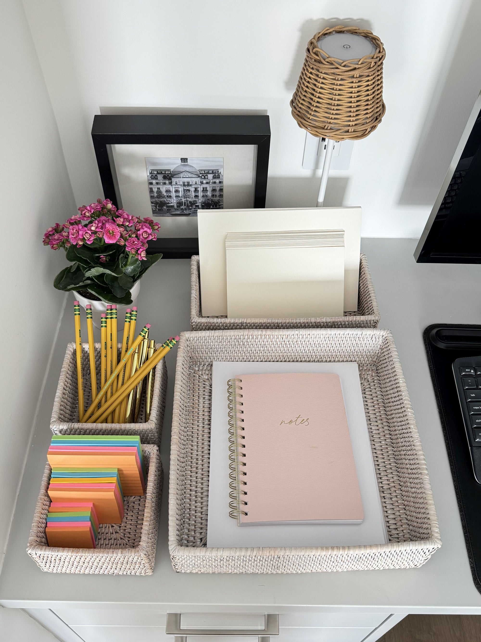 La Jolla Rattan 4-Piece Nesting Desk, Drawer, Shelf & Cabinet Tray Organizer