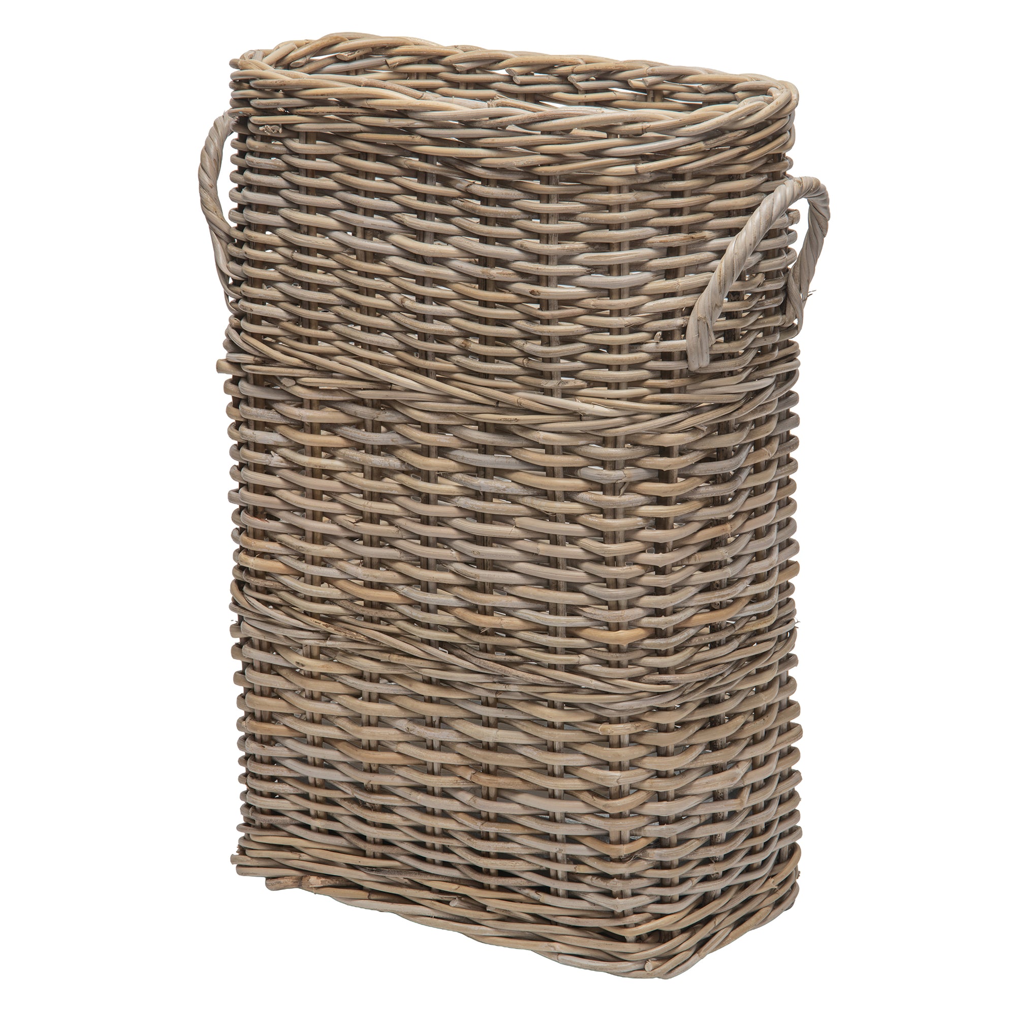 Oval Kobo Umbrella Holder with Galvanized Tin Drip Tray and Handles, Gray Brown