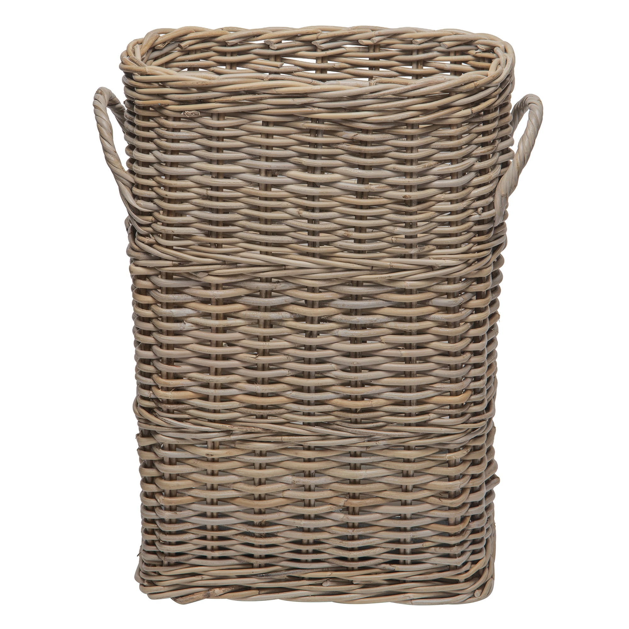 Oval Kobo Umbrella Holder with Galvanized Tin Drip Tray and Handles, Gray Brown