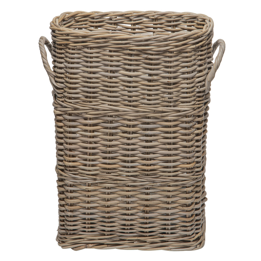 Oval Kobo Umbrella Holder with Galvanized Tin Drip Tray and Handles, Gray Brown