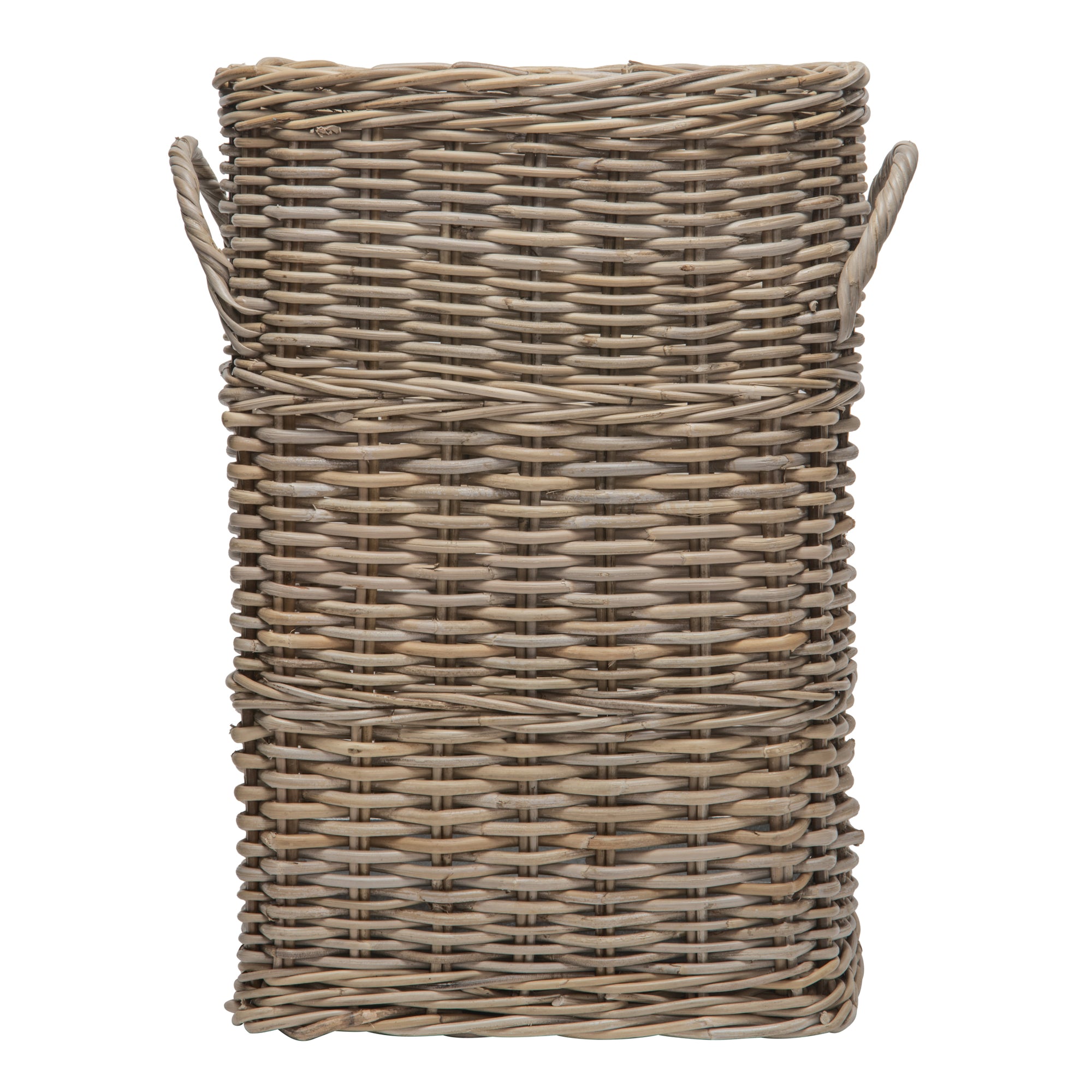 Oval Kobo Umbrella Holder with Galvanized Tin Drip Tray and Handles, Gray Brown