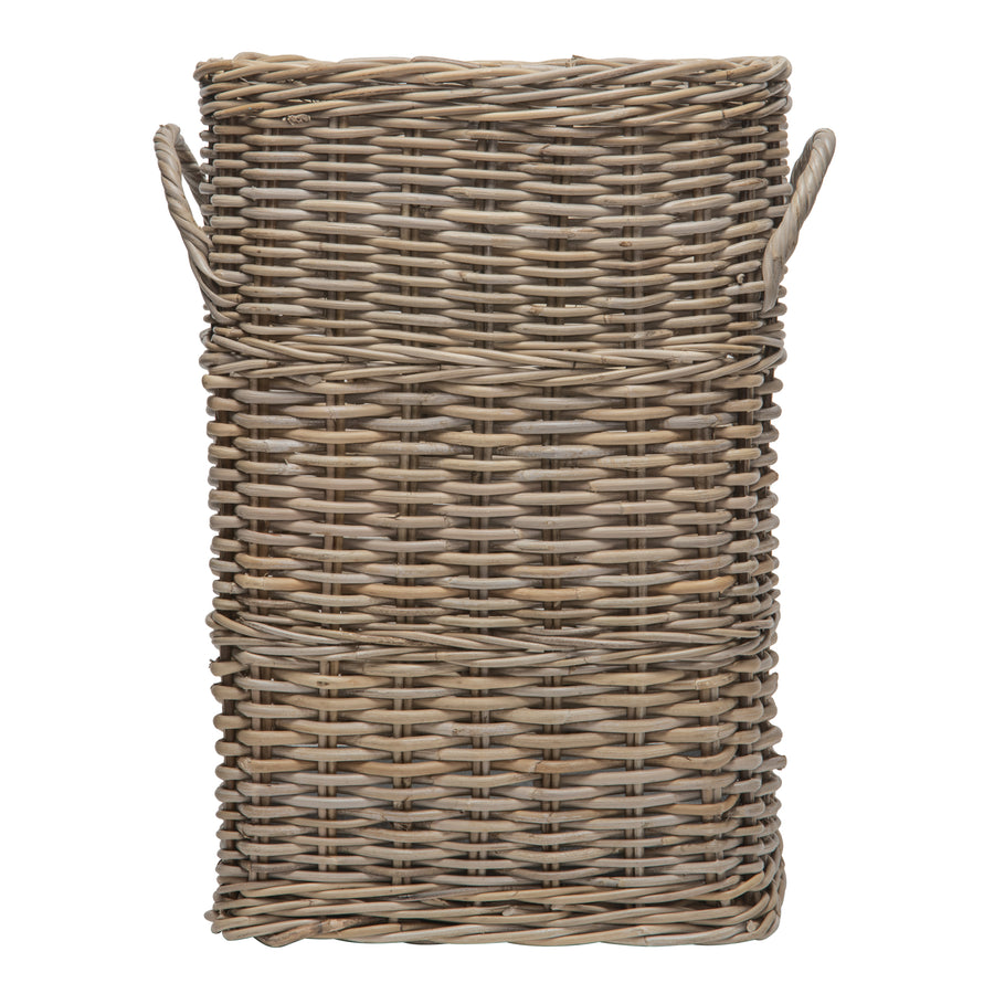 Oval Kobo Umbrella Holder with Galvanized Tin Drip Tray and Handles, Gray Brown