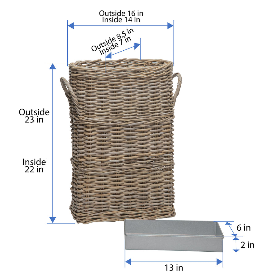 Oval Kobo Umbrella Holder with Galvanized Tin Drip Tray and Handles, Gray Brown