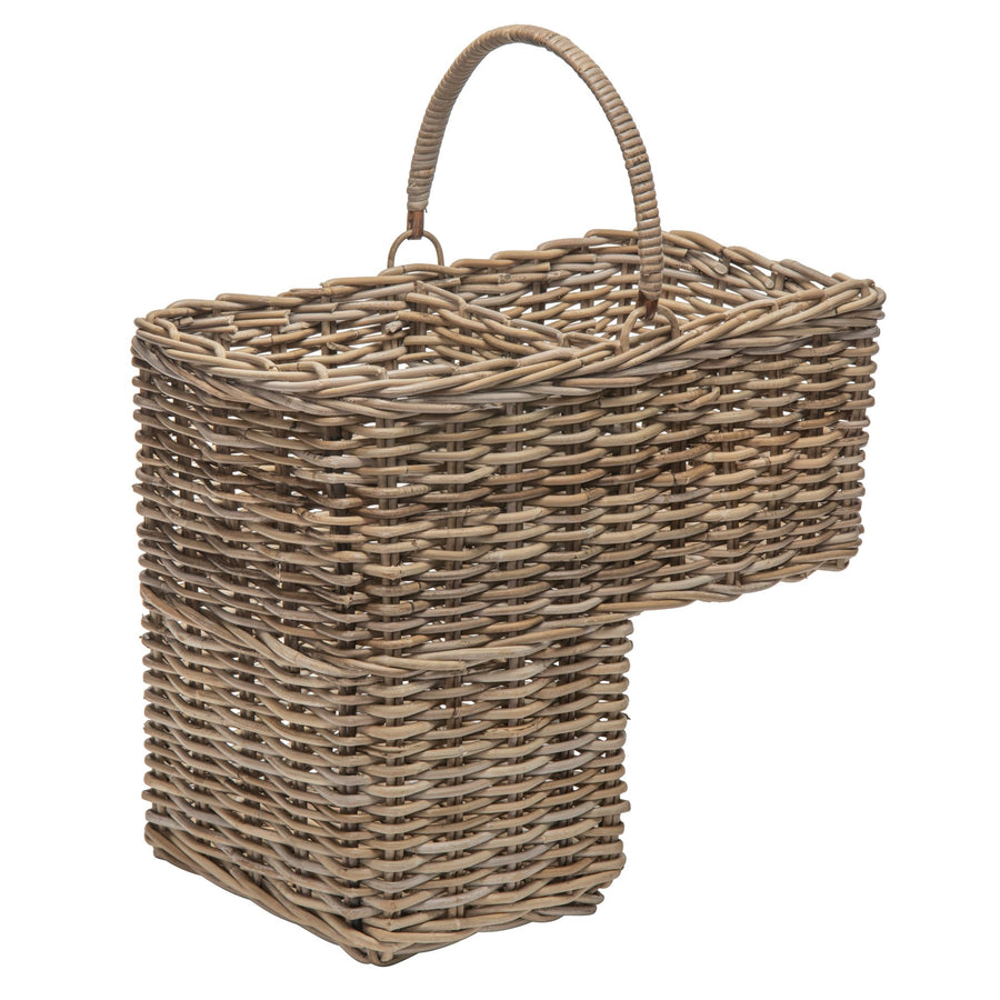 Kobo Rattan Step Basket with Folding Handle, Gray-Brown