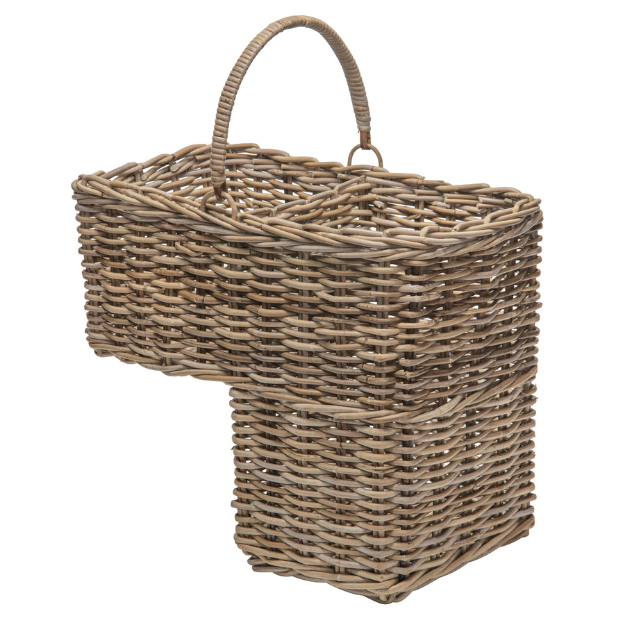 Kobo Rattan Step Basket with Folding Handle, Gray-Brown