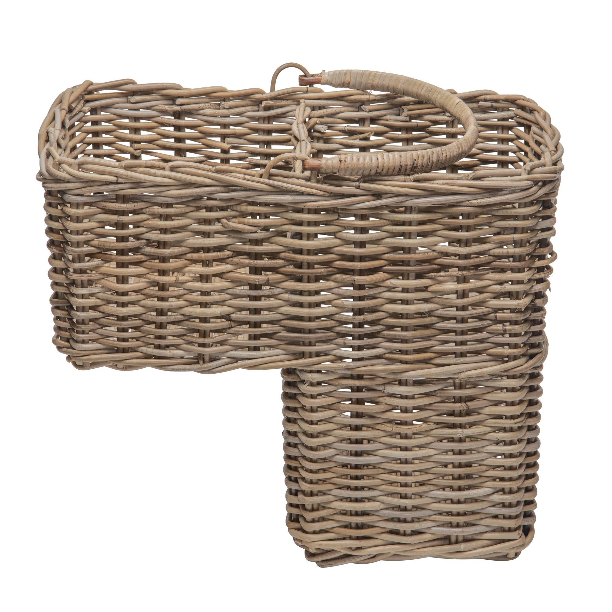 Kobo Rattan Step Basket with Folding Handle, Gray-Brown