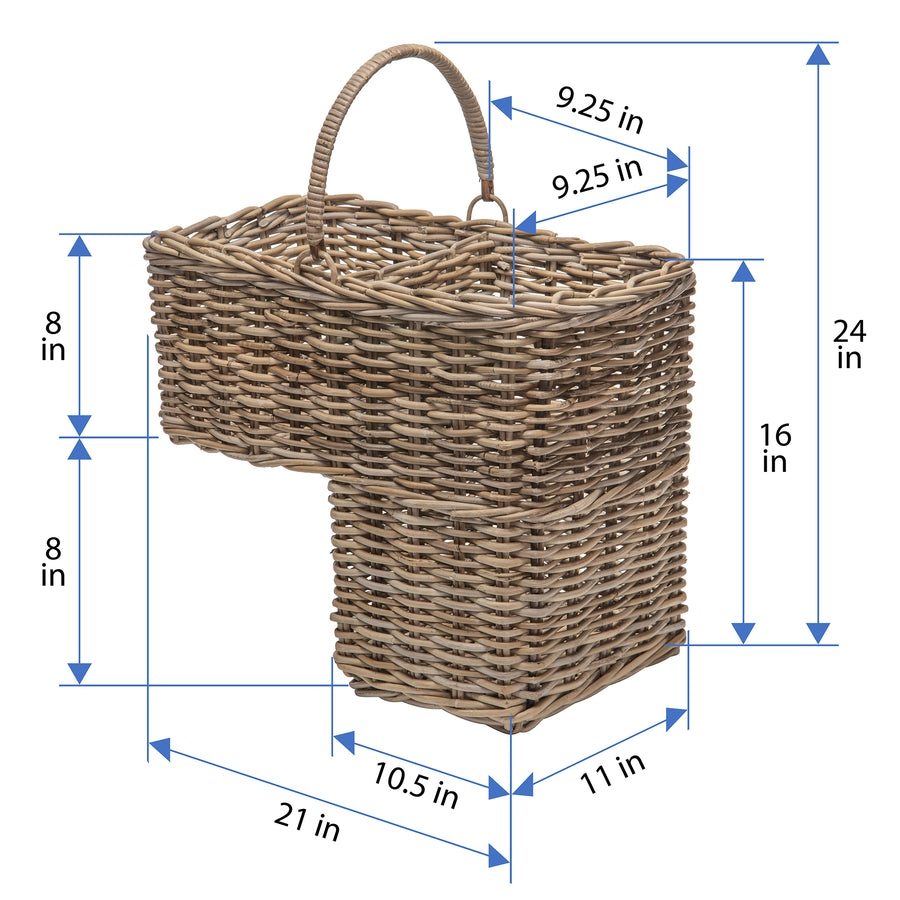 Kobo Rattan Step Basket with Folding Handle, Gray-Brown