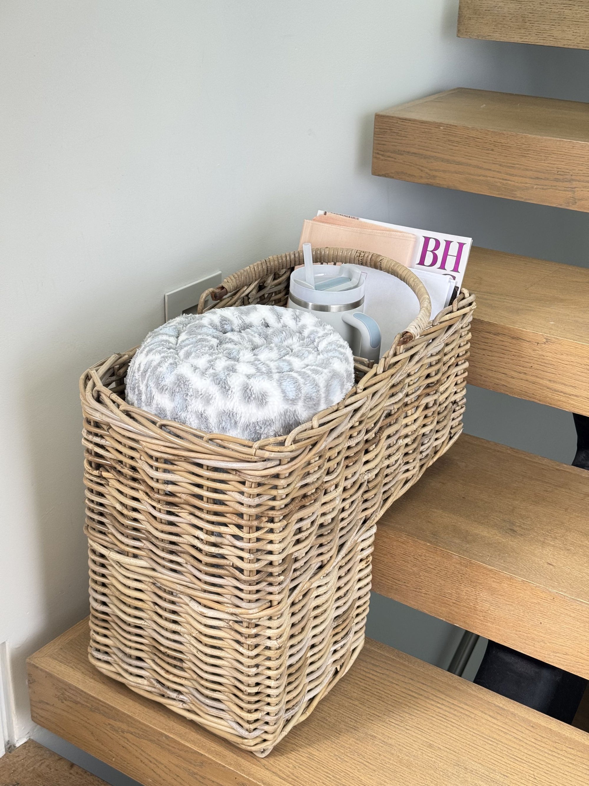 Kobo Rattan Step Basket with Folding Handle, Gray-Brown
