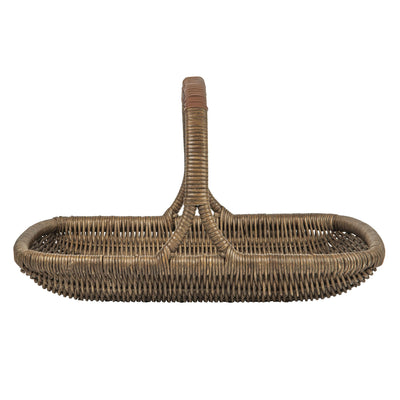 Vegetable and Flower Wicker Basket with Leather Wrapped Arch Handle, Natural Color
