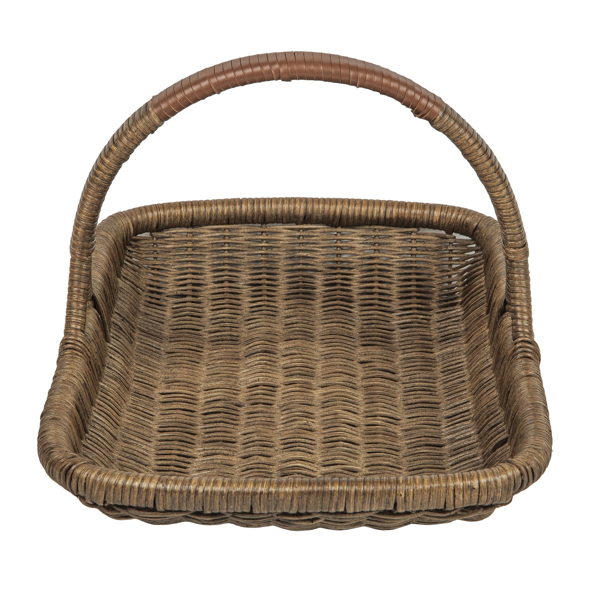 Vegetable and Flower Wicker Basket with Leather Wrapped Arch Handle, Natural Color