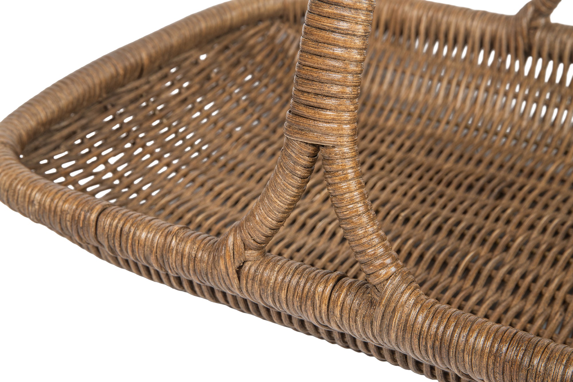 Vegetable and Flower Wicker Basket with Leather Wrapped Arch Handle, Natural Color
