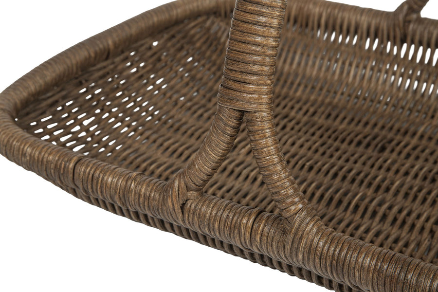 Vegetable and Flower Wicker Basket with Leather Wrapped Arch Handle, Natural Color