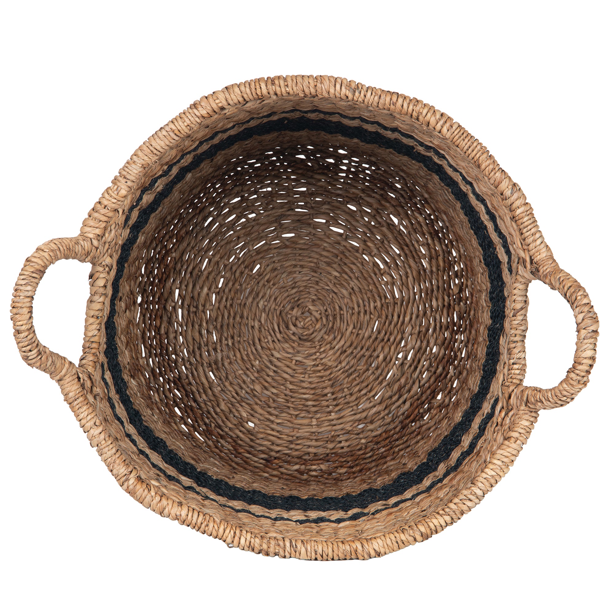 Round Abaca Striped Decorative Storage Basket with Handles, Natural and Black