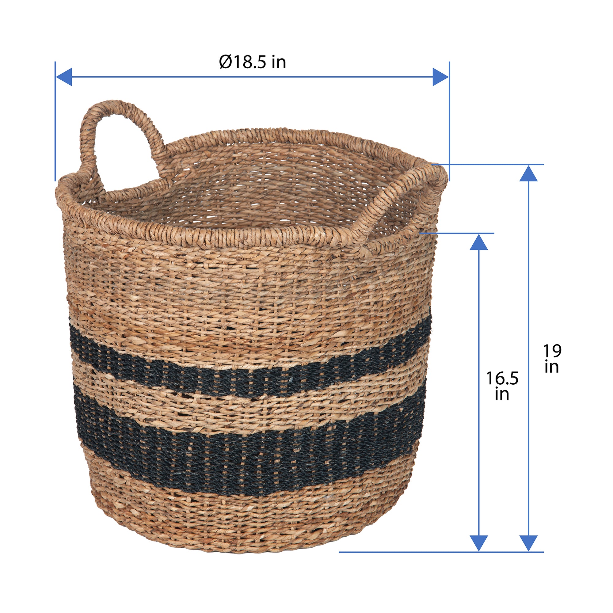 Round Abaca Striped Decorative Storage Basket with Handles, Natural and Black