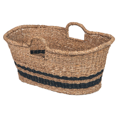 Oval Abaca Moses Striped Storage Basket with Handles