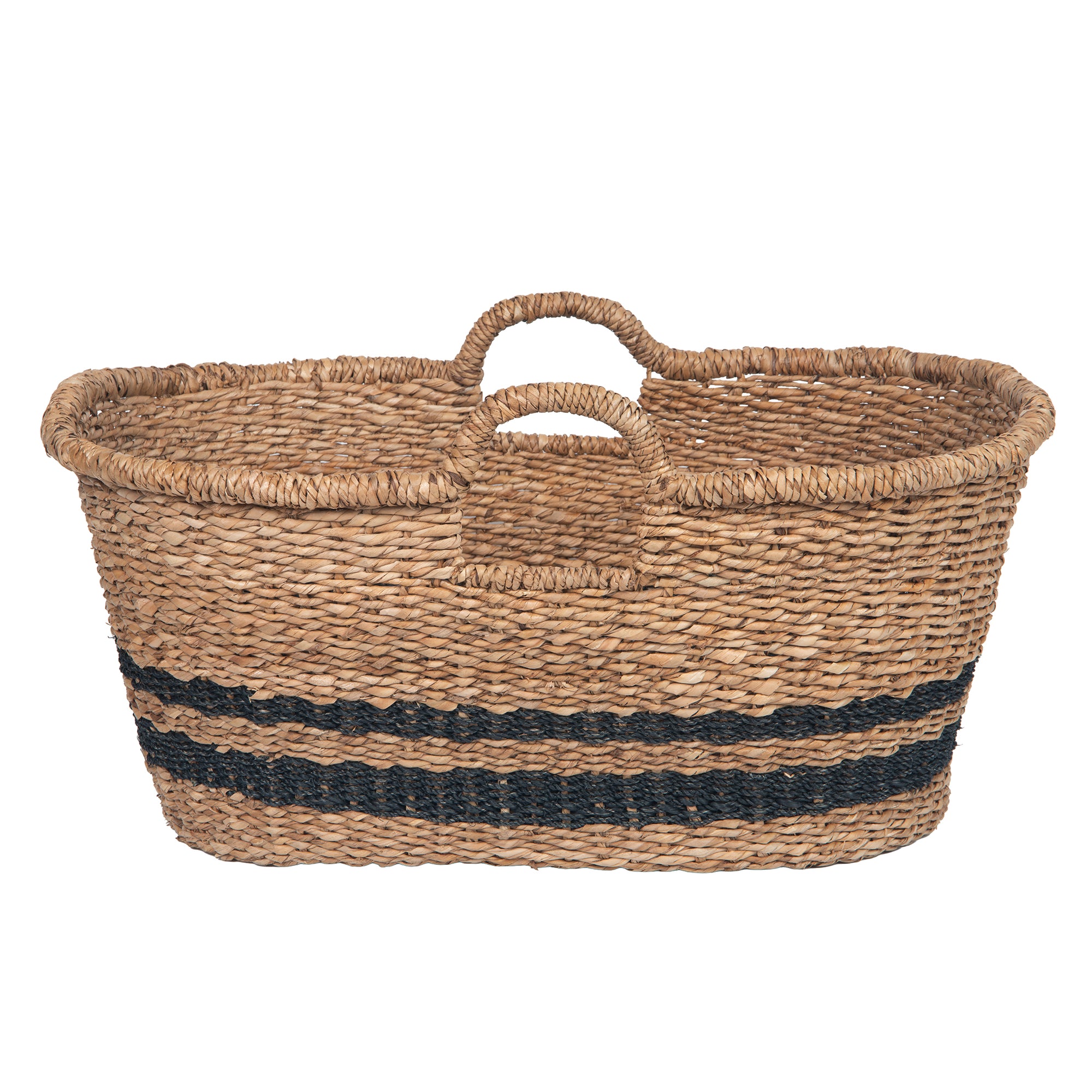 Oval Abaca Moses Striped Storage Basket with Handles