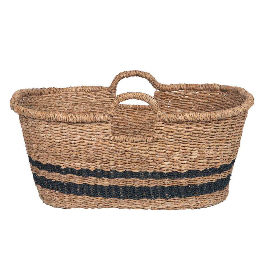 Oval Abaca Moses Striped Storage Basket with Handles