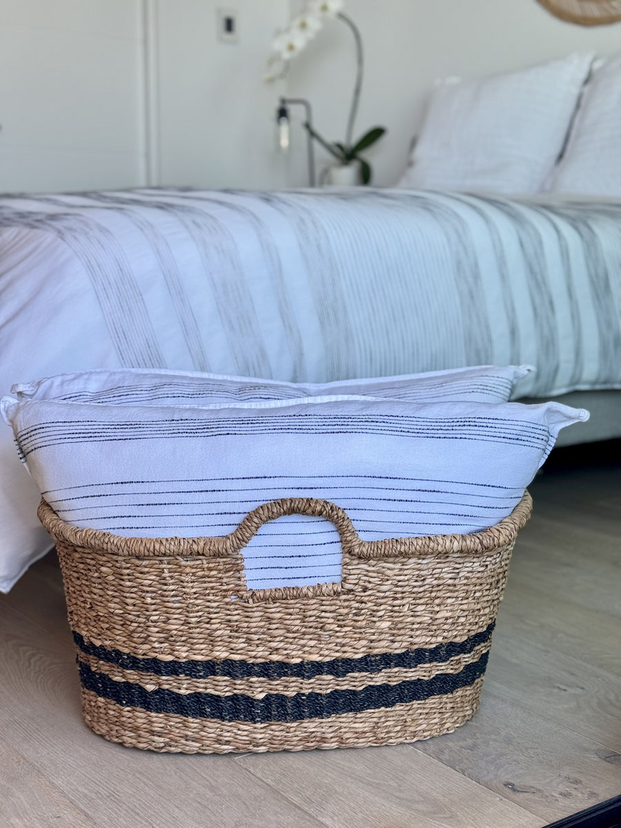 Oval Abaca Moses Striped Storage Basket with Handles