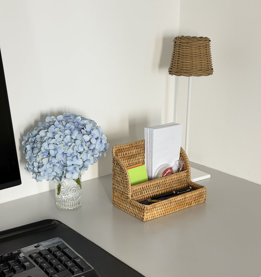 La Jolla Rattan Desk Organizer & Amenity Tray, Honey-Brown