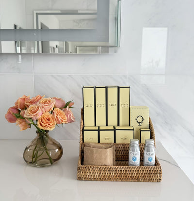 La Jolla Rattan Desk Organizer & Amenity Tray, Honey-Brown