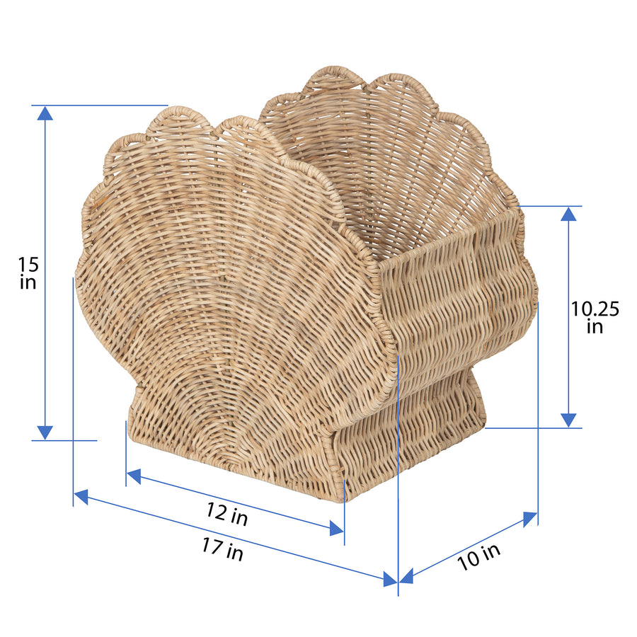 Wicker Shell Magazine and Decorative Storage Basket, Natural