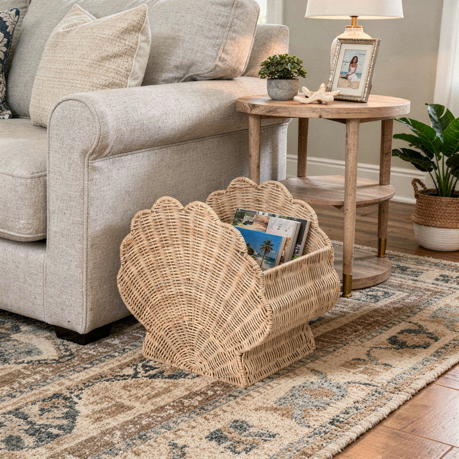 Wicker Shell Magazine and Decorative Storage Basket, Natural