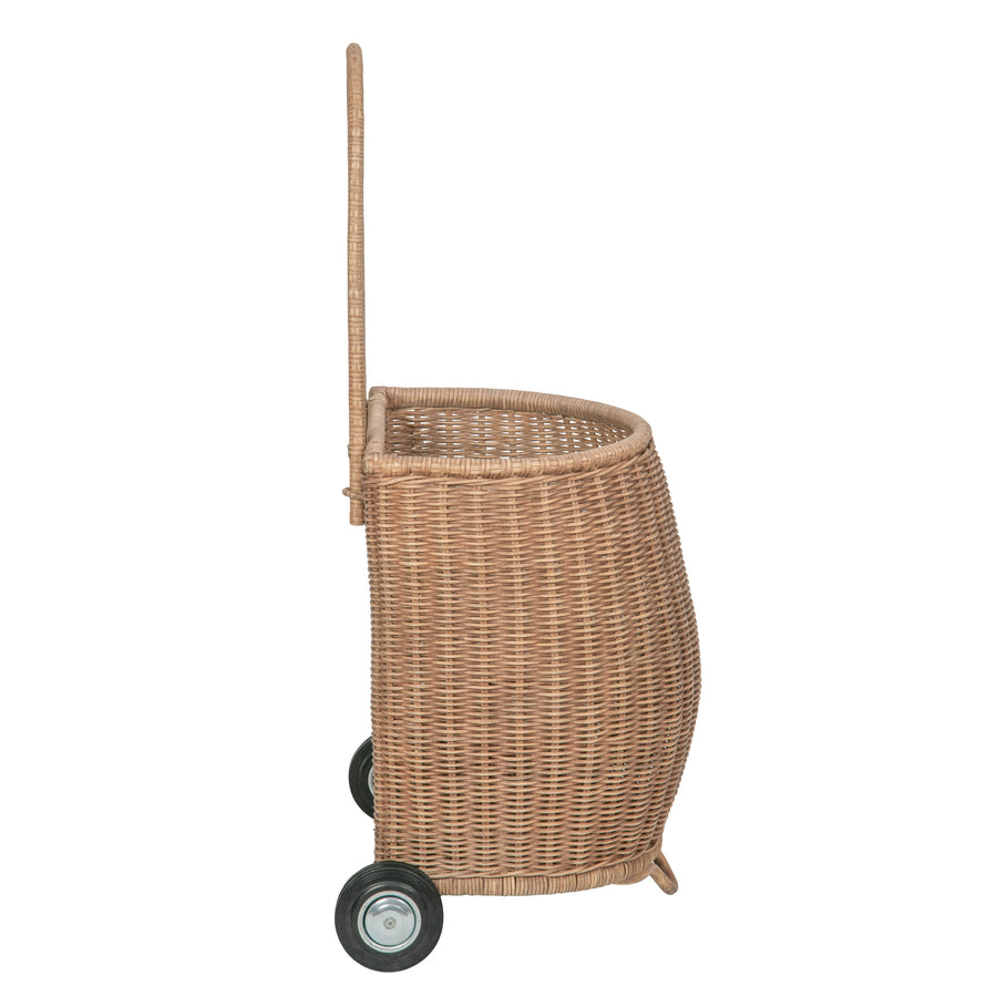 Wicker French Market Basket with Wheels, Dark-Brown