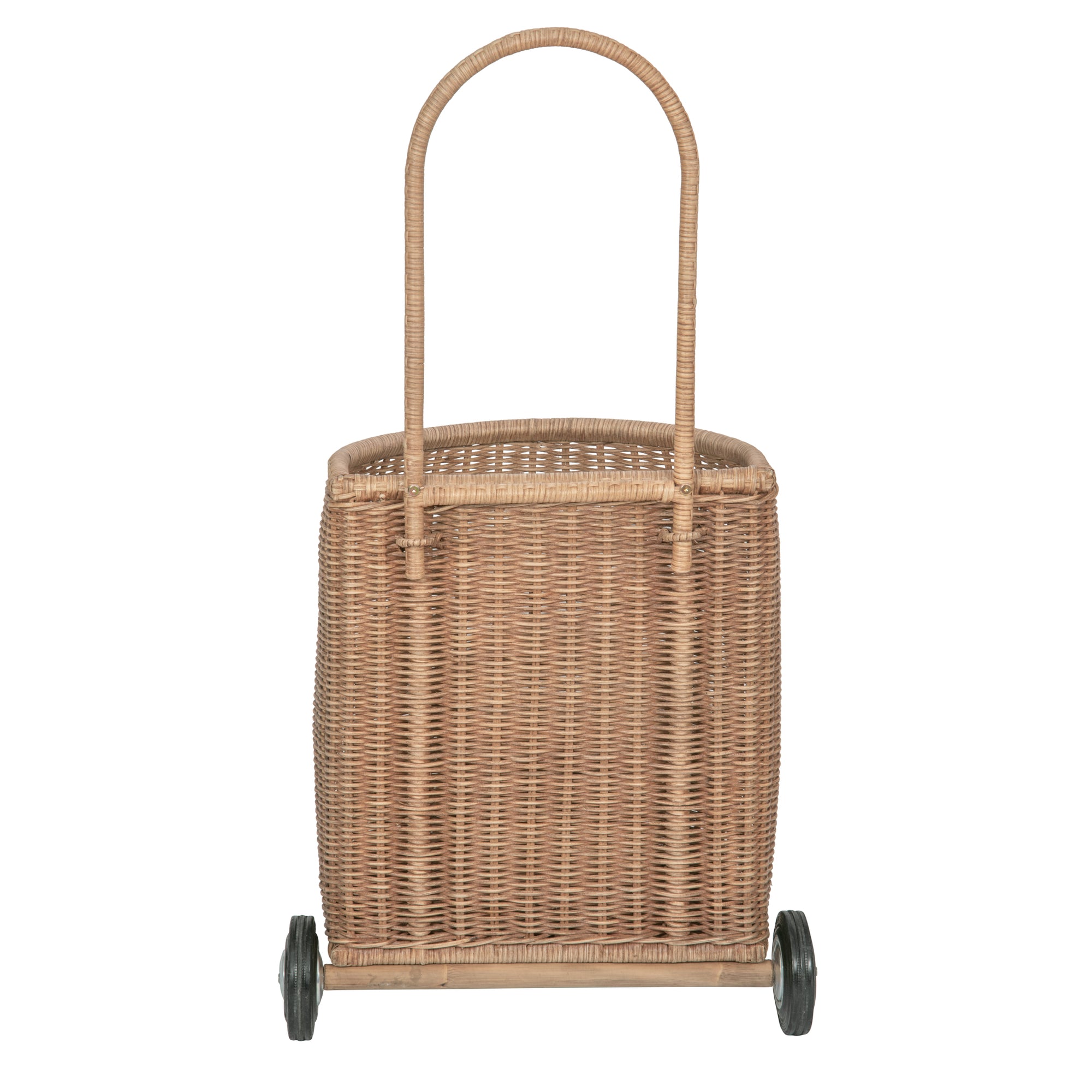 Wicker French Market Basket with Wheels, Dark-Brown