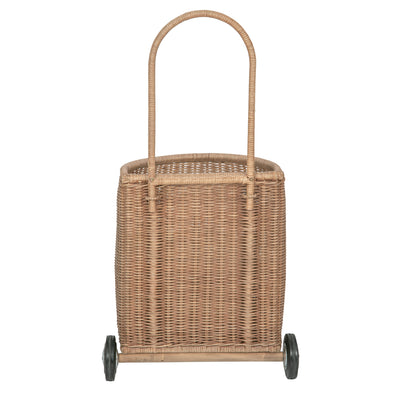 Wicker French Market Basket with Wheels, Dark-Brown