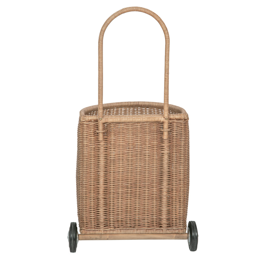 Wicker French Market Basket with Wheels, Dark-Brown