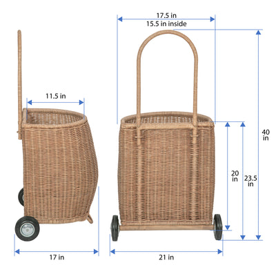Wicker French Market Basket with Wheels, Dark-Brown