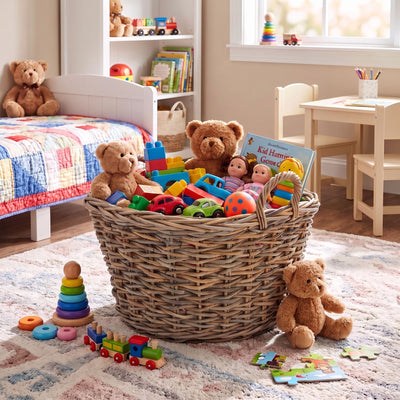 Rattan Kobo Round Basket with Square Top