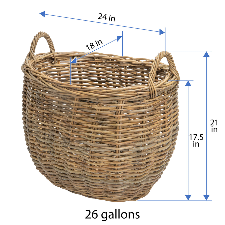 Rattan Kobo Oval Basket with Ear Handles, Large Size