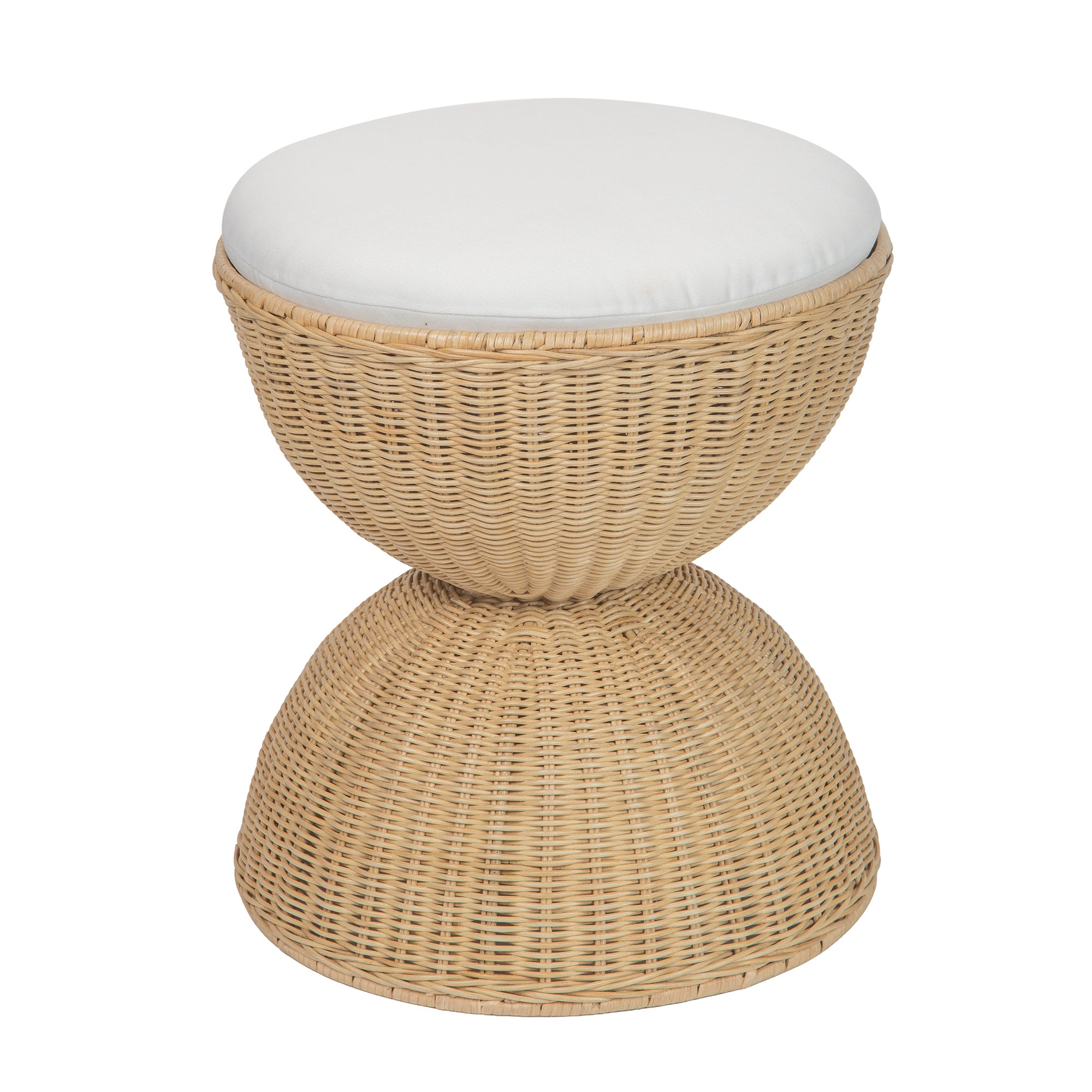 Aeris Wicker Hour Glass Upholstered Stool, Natural