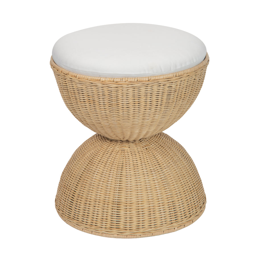 Aeris Wicker Hour Glass Upholstered Stool, Natural
