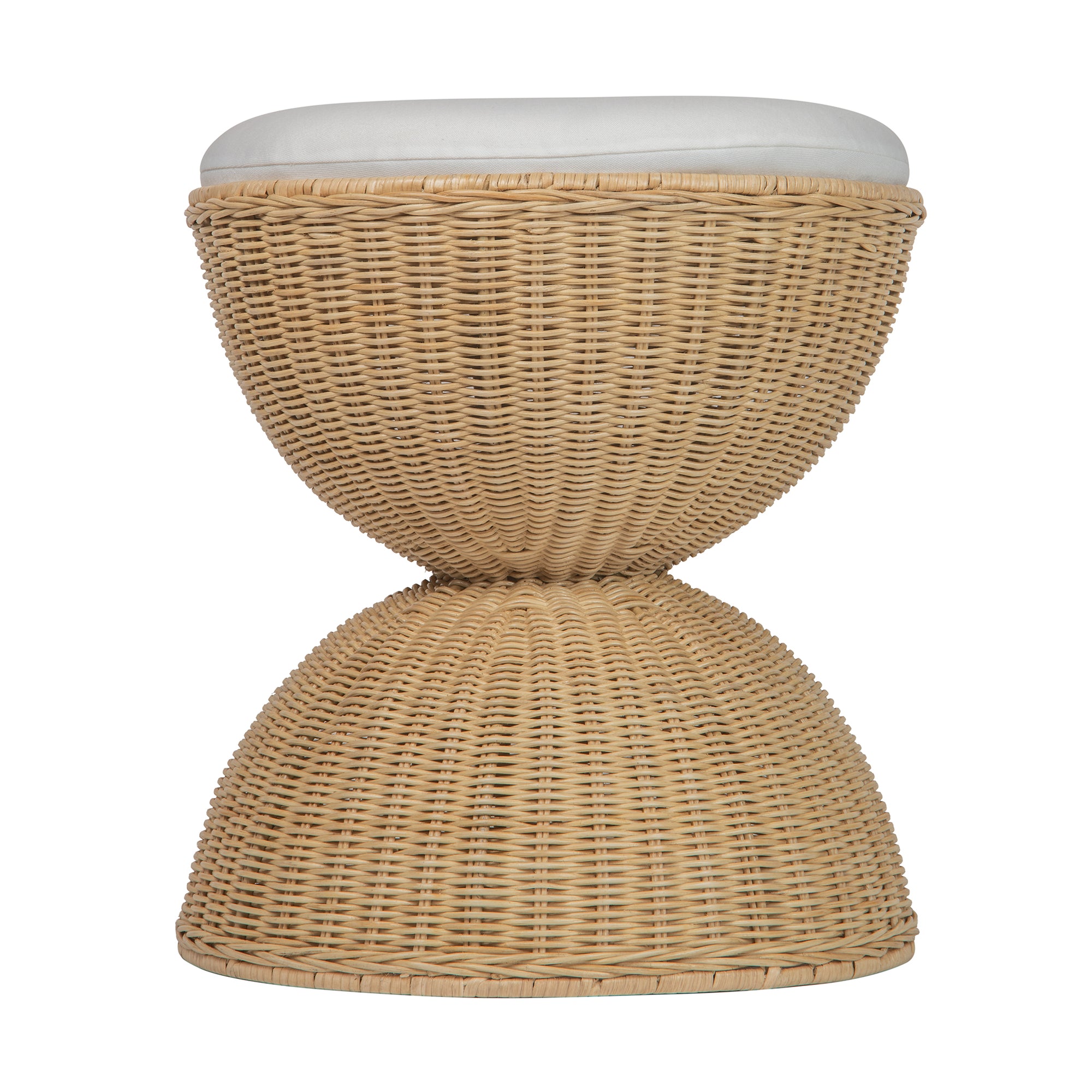 Aeris Wicker Hour Glass Upholstered Stool, Natural