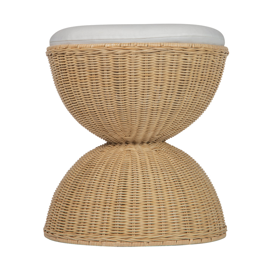Aeris Wicker Hour Glass Upholstered Stool, Natural