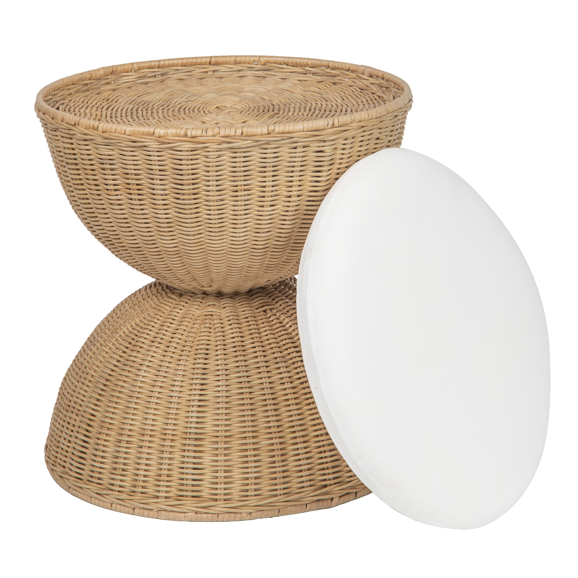 Aeris Wicker Hour Glass Upholstered Stool, Natural