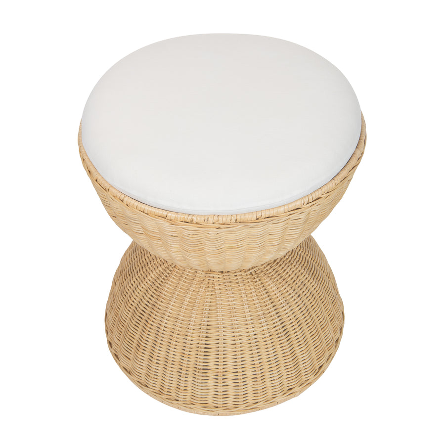 Aeris Wicker Hour Glass Upholstered Stool, Natural
