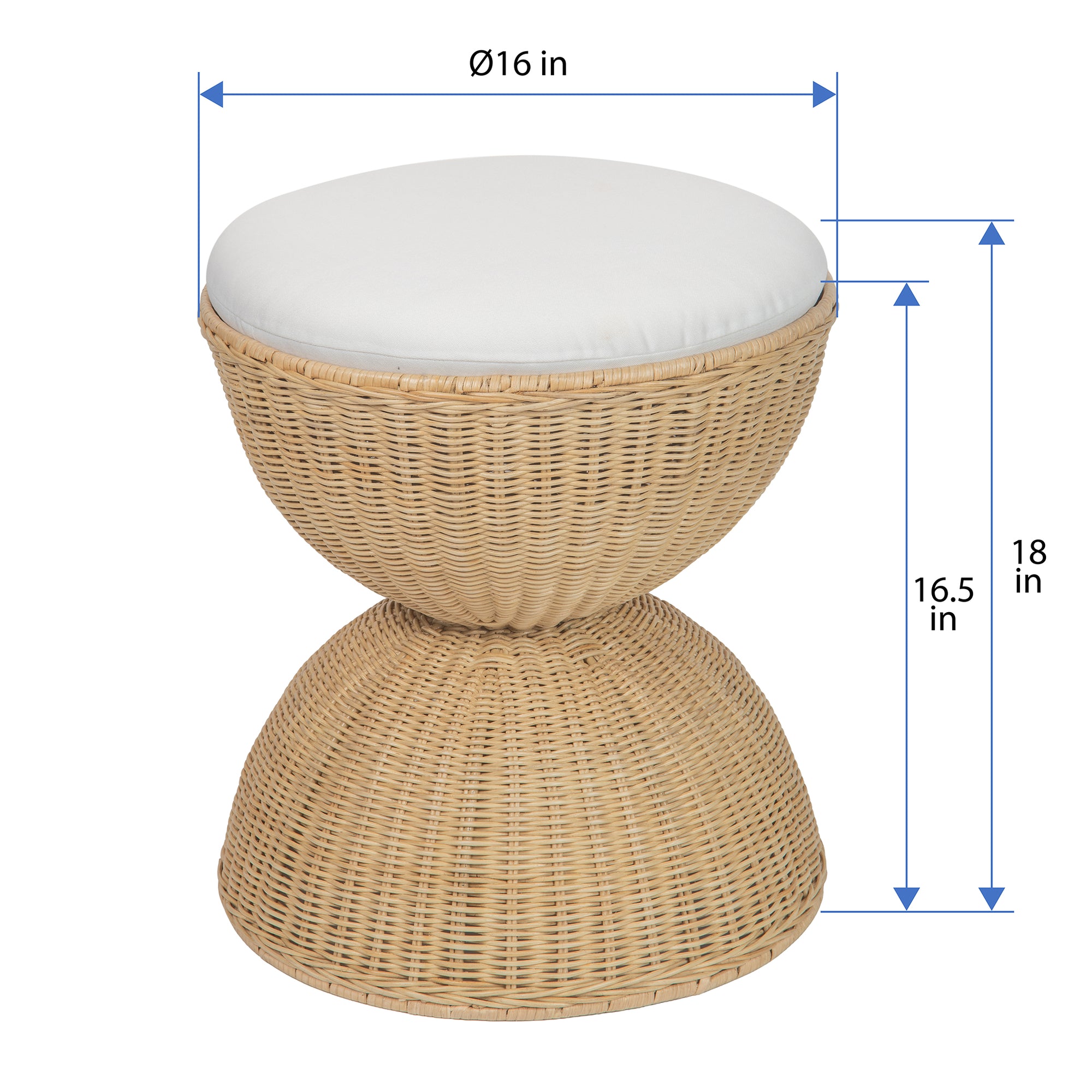 Aeris Wicker Hour Glass Upholstered Stool, Natural