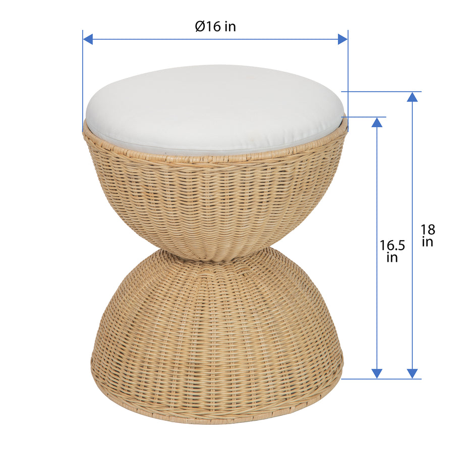 Aeris Wicker Hour Glass Upholstered Stool, Natural