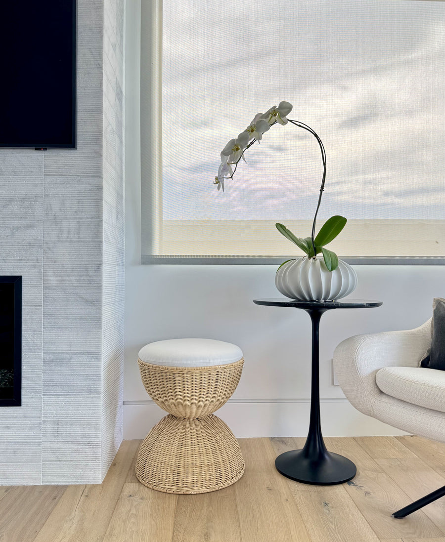 Aeris Wicker Hour Glass Upholstered Stool, Natural