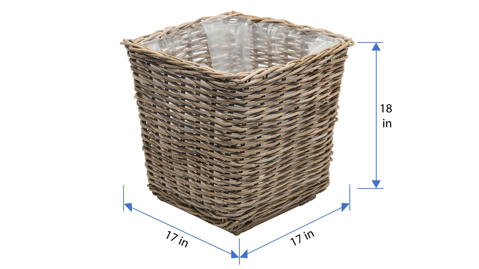 Rattan Kobo Square Planter with Plastic Liner, Gray