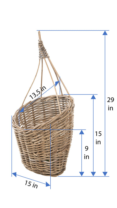 Kobo Rattan Hanging Wall Basket and Planter, Brown-Gray
