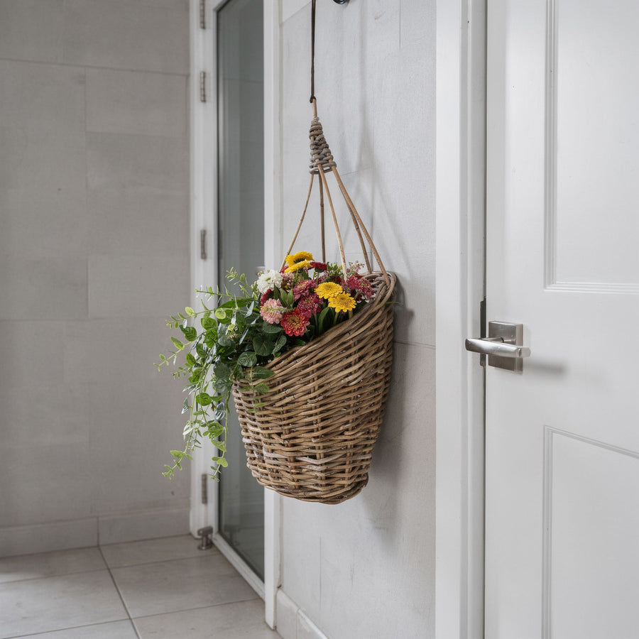 Kobo Rattan Hanging Wall Basket and Planter, Brown-Gray