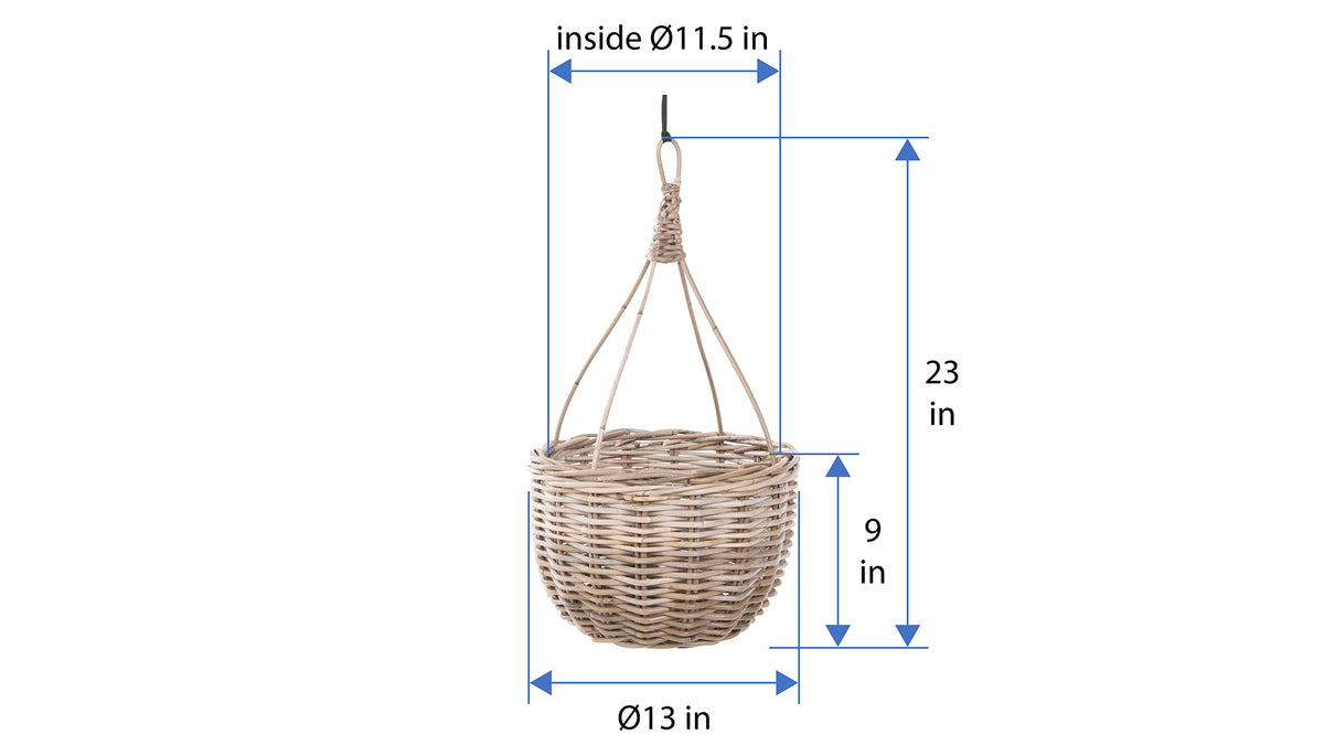 woven hanging baskets for plants Kobo Rattan Hanging Basket and Planter, Brown-Gray