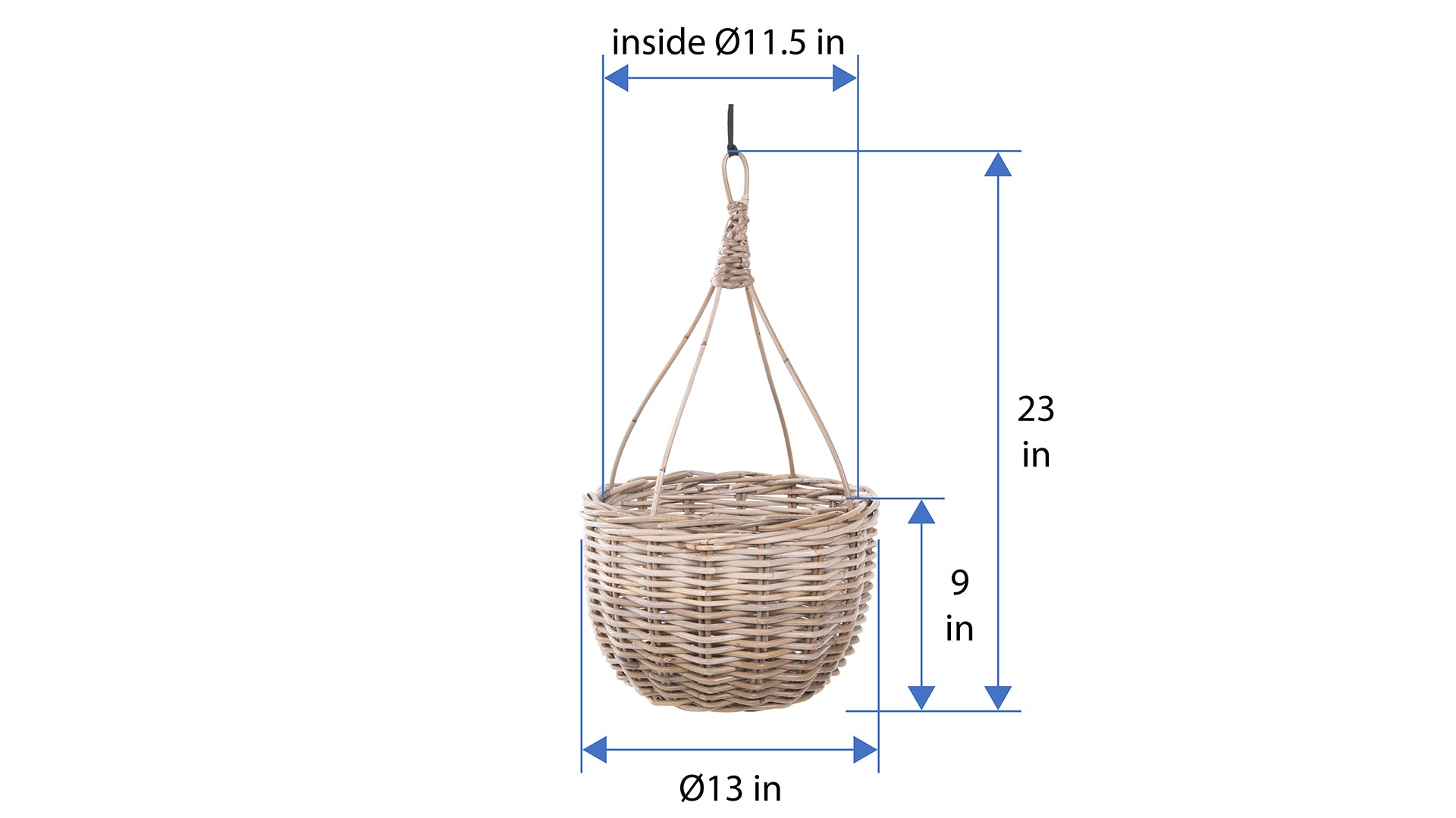 Kobo Rattan Hanging Basket and Planter, Brown-Gray
