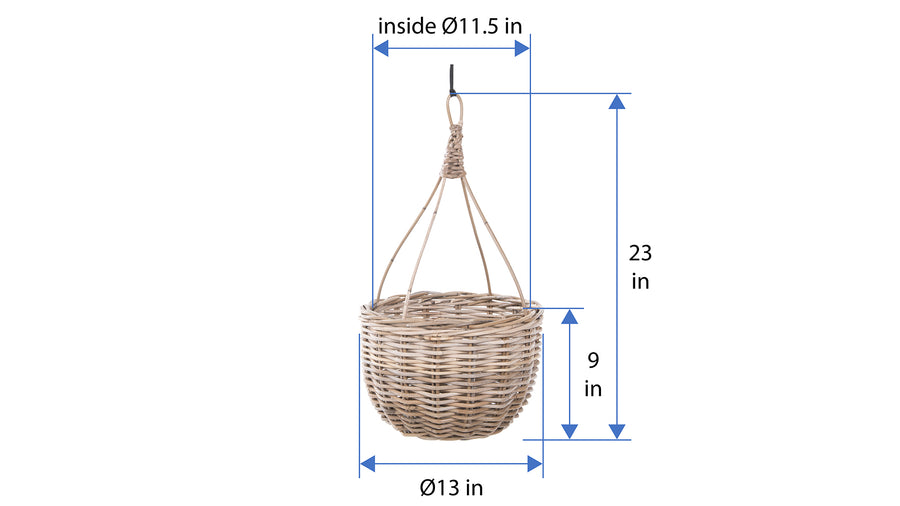 Kobo Rattan Hanging Basket and Planter, Brown-Gray